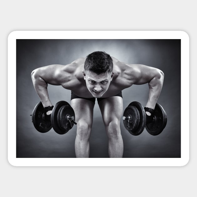 Athletic man working with heavy dumbbells Sticker by naturalis